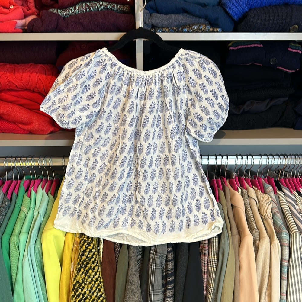 Nili Lotan White Peasant Top with Blue Floral Print - Picture 3 of 3